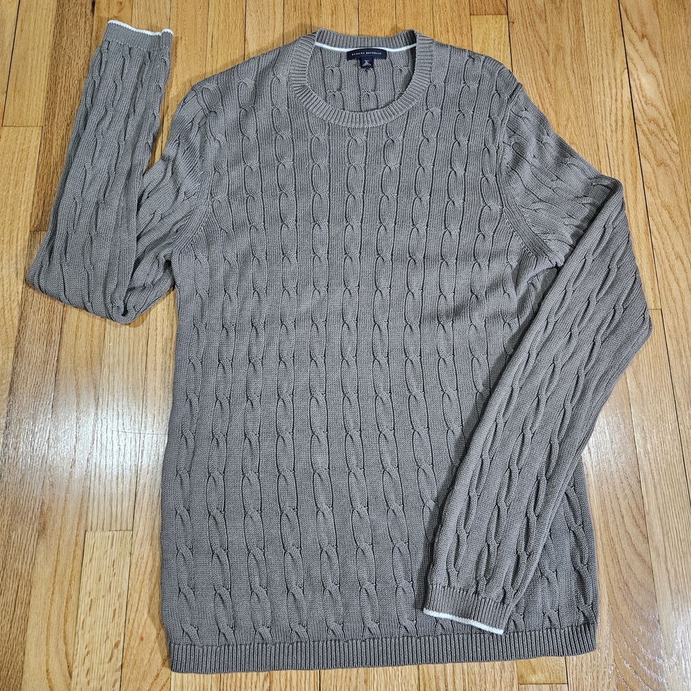 Vtg Banana Republic Mens 80% Pima Cotton/20% Wool Taupe Gray Sweater,  Tall XL
